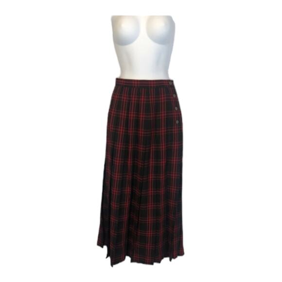 1980s David Brooks Red Black Wool Plaid Skirt w/ Side Buttons
 small - Picture 8 of 12